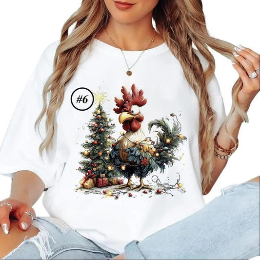 Christmas Watercolor Rooster cute Chicken Graphics CUSTOM funny Unisex T-shirt Hoodie Sweatshirt 1 Cotton Top