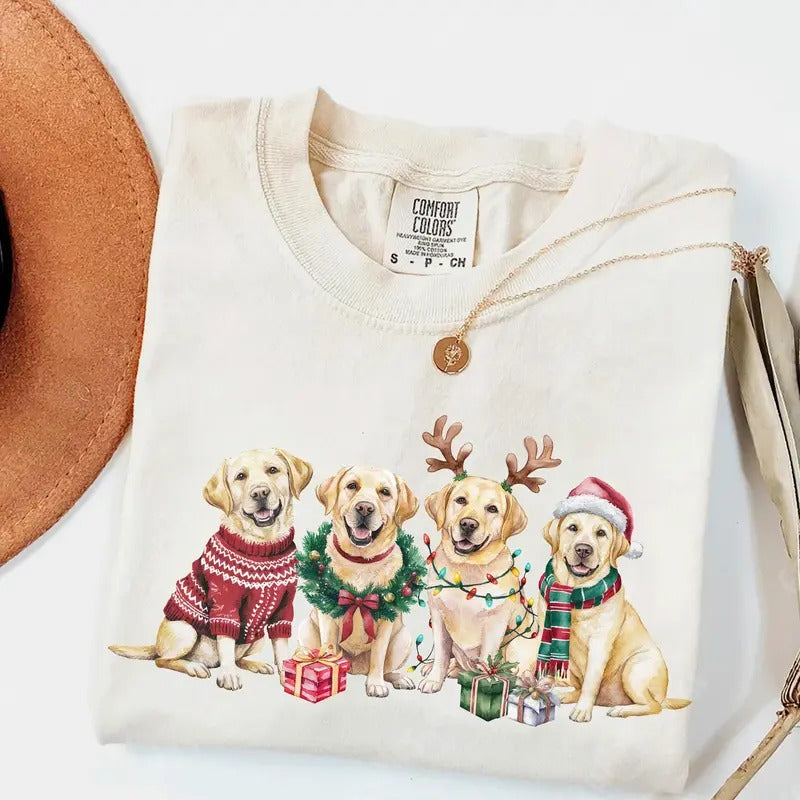 Christmas Yellow Lab Dog  Comfort Colors Shirt, Xmas Labrador RetrieverShirt, Dog Mom tee, Dog Lover Gift, Funny Holiday Shirt