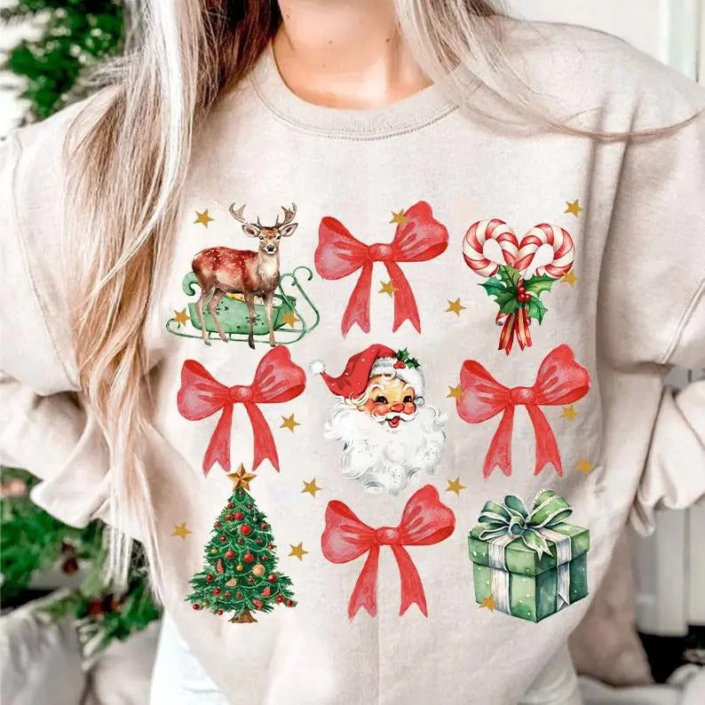 Christmas candy, Xmas coquette sweatshirt, Lovely Santa Claus Christmas Shirt, Merry Xmas Reindeer, Classic Holidays, Merry Christmas, Green Tree Xmas