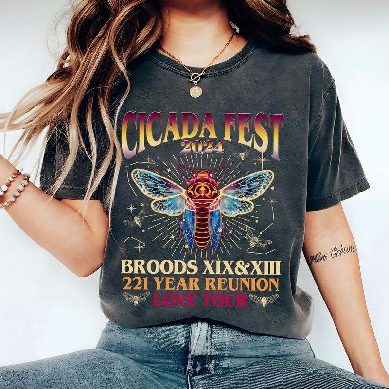 Cicada Fest 2024 Broods XIX & XIII T-shirt, Funny Cicada Bug Concert, Entomologist Humor Tee, Cicada Double Emergence shirt