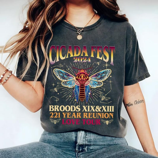 Cicada Fest 2024 Broods XIX & XIII T-shirt, Funny Cicada Bug Concert, Entomologist Humor Tee, Cicada Double Emergence shirt