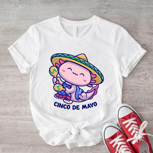 Cinco De Mayo Shirt, Mexico Axolotl T-Shirt, Axolotl Lover Gift Tee, Cute Mexican Fiesta Short Sleeve, Mexican Salamander, Walking Fish Tee. shirtslatinas