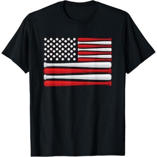 Classic American Baseball Flag - Vintage Baseball Flag T-Shirt Made in USA