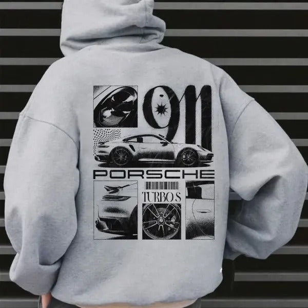 Classic Porsche 911 Turbo S Hoodie, Unisex, Menswear, Street Racing Shirt, Car Hoodie, Boyfriend Gift Cotton Embroidered