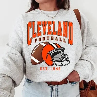 Cleveland Football Sweatshirt, Vintage Unisex Cleveland Crewneck, Gift for Football Fan Cotton Fit