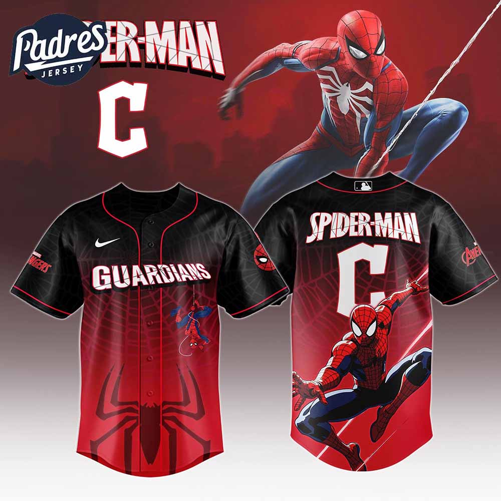 Cleveland Guardians MLB x Spider Man Game Night Baseball Jersey Outfit - Padres Jersey Oasis: Elevate Your Baseball Style Game