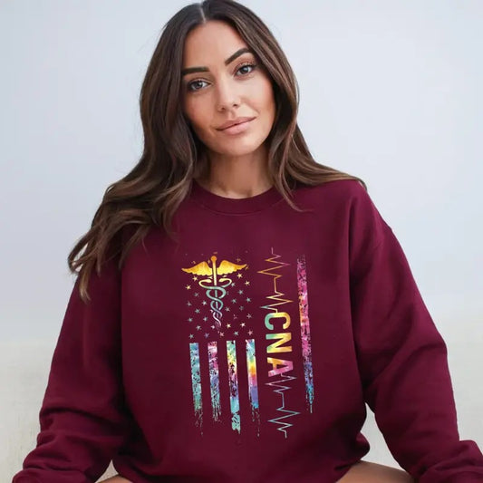Cna American Flag T Shirt, Tie Dye Certified Nursing Assistant Sweatshirt, Cna T Shirt, Nurse Gift, Cute Cna Tee, Unisex Crewneck Pullover Tee, Crewneck Top