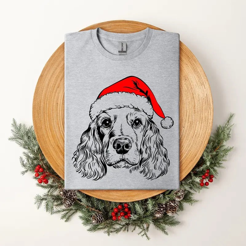 Cocker Spaniel, Santa, Dog, Christmas, Dog Lover, Pet T-Shirt, Soft Style Tee, Women's Graphic Tshirt