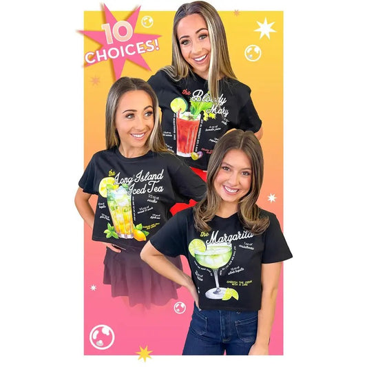 Cocktail Recipe Graphic Crop Top - Sip In Style #CocktailCrop #CropTopStyle #BlackGlow