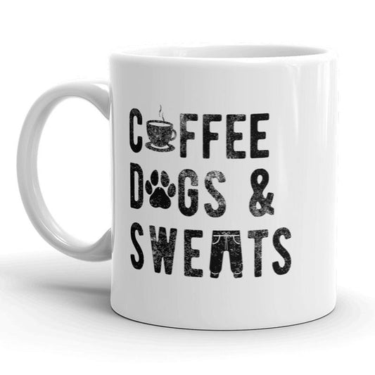 Coffee Dogs And Sweats Mug Cute Dog Lover Coffee Cup - 11oz Funny Coffee Mugs Ceramic Printed Drinkware Cup