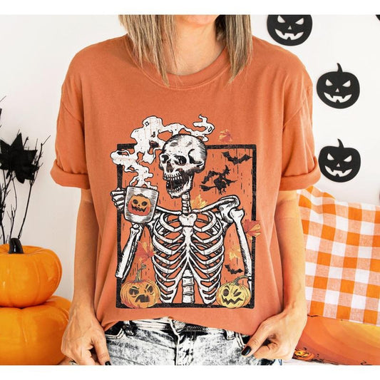 Coffee Lover Skeleton, Mom, Retro, Aesthetic, Vintage, Comfort Colors Tshirt, Women's Crew Neck, Crewneck