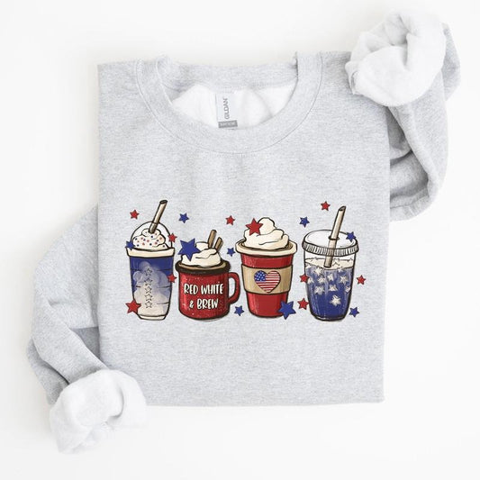 Coffee Lovers, America, Patriotic, 4th of July Sweatshirt, Women's Crew Neck, Crewneck