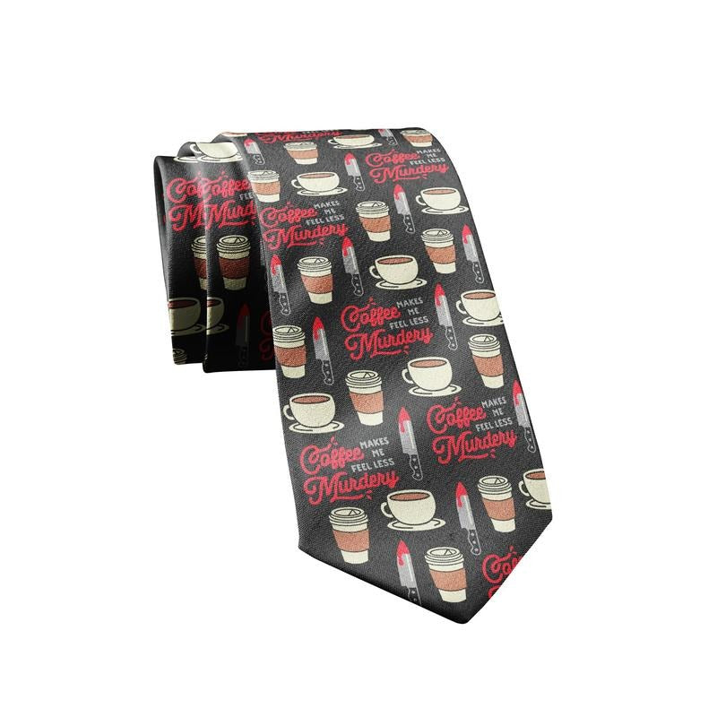 Coffee Makes Me Feel Less Murdery Necktie Funny Neckties for Men Nerdy Tie Mens Novelty Ties Funny Ties