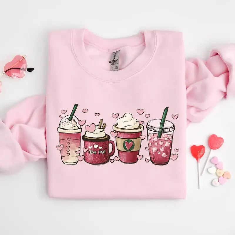 Coffee Valentine Sweatshirt, Valentine Coffee Shirt, Womens Valentines Day Sweater, Valentines Day Shirt, Valentines Sweater For Coffee Lover, Coffee Cups Valentine Shirt
