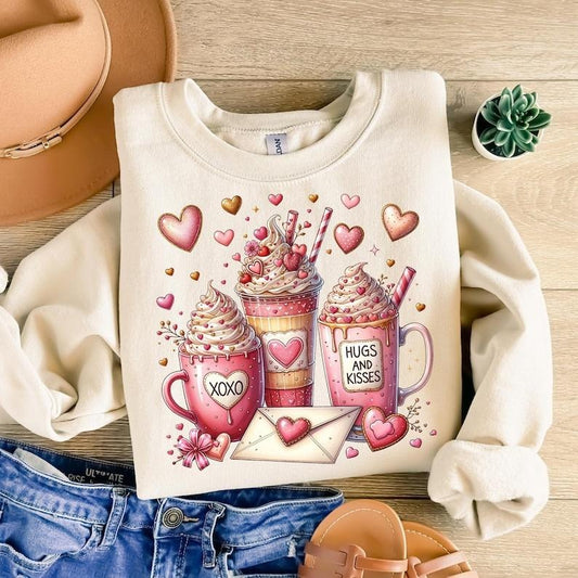 Coffee Valentine Valentines Day, XOXO Hugs and Kisses Sweatshirt, Valentine Graphics, Coffee Lover , Coffee