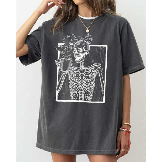 Coffee, Skeleton, Witch, Ghost, Skull, Spooky, Aesthetic, Meme, Halloween, Costume, Tshirt, Women's Comfort Color Tee, Tshirt
