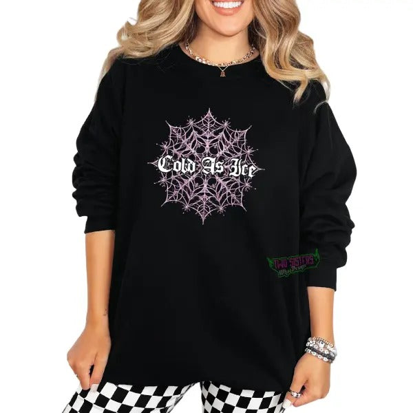 Cold as Ice Unisex Blush Pink Sweatshirt or Hoodie, Small to 3XL, Metalhead Font, Tone on Tone with Pink Snowflake, Cozy Winter Apparel for Women, Soft Fleece Pullover, Perfect Gift for Metal Fans, Stylish Holiday Wear, Trendy Goth Aesthetic, Warm & Comfy