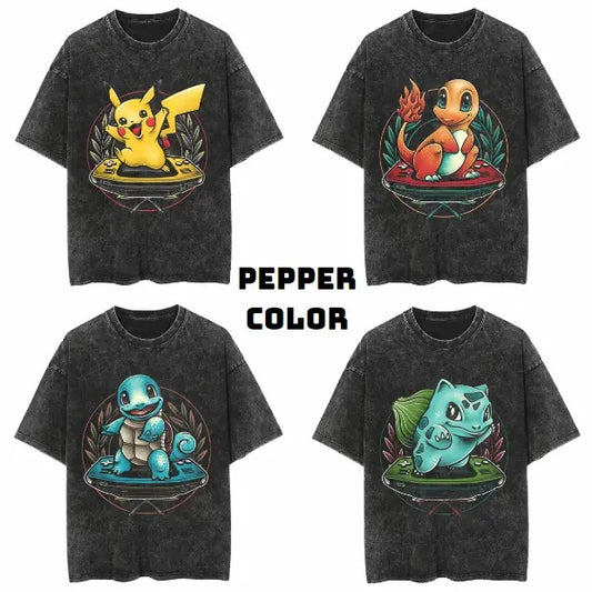 Collection: Gamer Pikachu, Charmander, Squirtle, Bulbasaur Vintage Tee, Pikachu, Charmander, Squirtle, Bulbasaur Shirt, Pokemon Shirt, Vintage Pokemon Anime T-shirt, Anime Manga Shirt, Vintage Graphic Tee, Unisex T-Shirt, Gift For Fan Pokemon Top Menswear