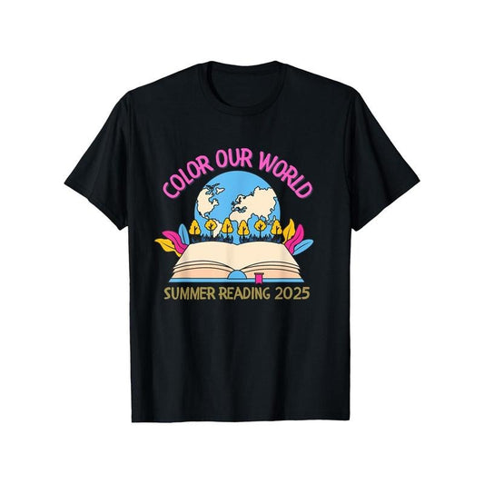 Color Our World" Graphic Tee - 100% Cotton, Crew Neck, Short Sleeve Casual Shirt for All Seasons,, Black Made in USA