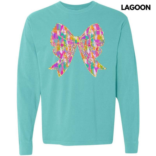 Colorful Brushstroke Bow Long Sleeve Comfort Colors T-Shirt 'NLB'
