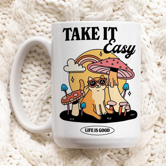 Colorful Cat Mushroom Coffee Mug, Positive Quote, Retro Ceramic Cup, Hippie Quote Gift Idea, Cottagecore Kitty Mug, Cute Novelty Gift, Novelty Coffee Mug, Gifts For Him Her, 11 15oz Ceramic Cup, Gift Ideas For Her, Gifts For Christmas Drinkware Printed
