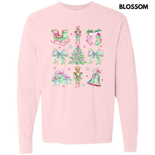 Colorful Christmas Collage Long Sleeve Comfort Colors T-Shirt 'NLB'