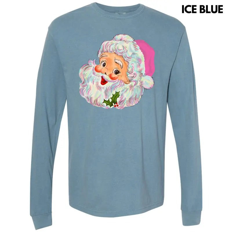 Colorful Happy Santa Face Long Sleeve Comfort Colors T-Shirt 'NLB'