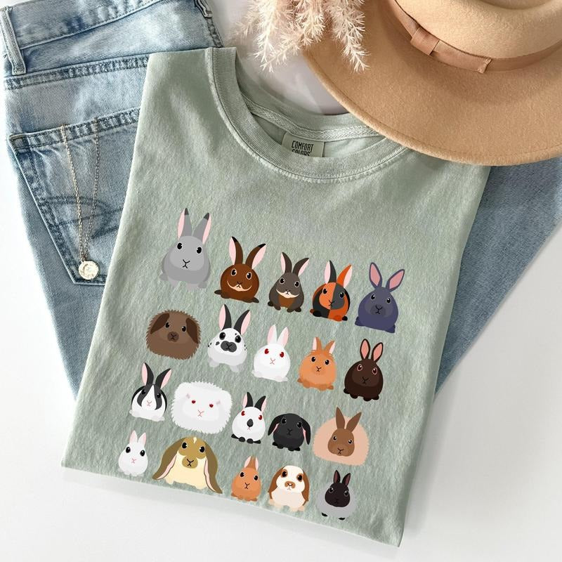 Colorful Rabbit Breeds, Rabbits In A Row, Easter Comfort Colors Tshirt, Women's Crew Neck, Crewneck
