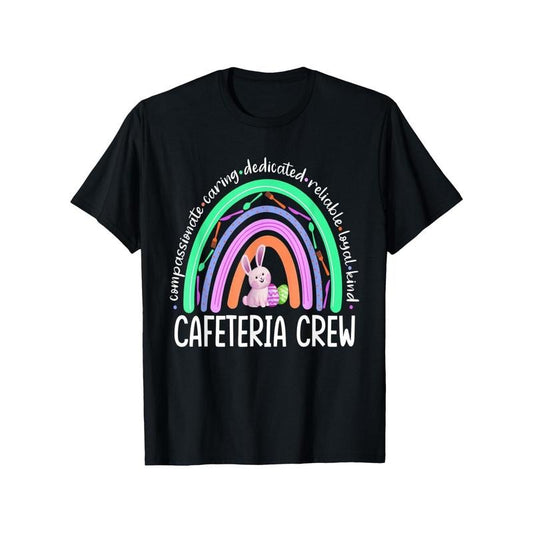 Colorful Rainbow "Cafeteria Crew" Graphic T-Shirt - 100% Cotton, Unisex Short Sleeve Tee for Women & Men, Perfect for Easter, Outdoor, and Casual Wear, Sizes S-XXXL, Outdoor Tshirt | Playful Graphic Tee | Easycare Clothing made in usa