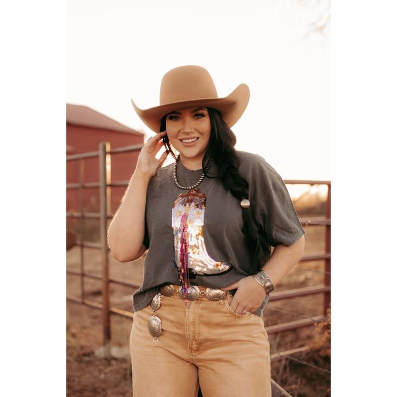 Colors Shirt, Western Graphic Tee, Sequin Boot Tshirt, Western Apparel, T-Shirt, Boot T Shirt, Retro Cowgirl Tee