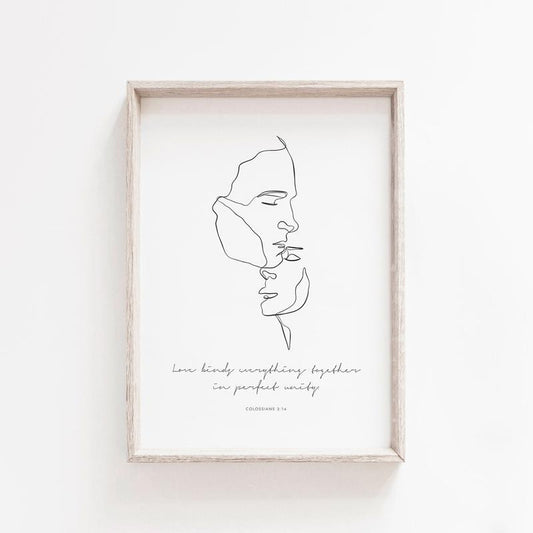 Colossians 3:14 Wall Art, Love Bible Verse Poster For Couple, Christian Wedding Gift, Face Portrait Line Drawing Poster Prints No Frame, Gifts For Family Friend Bedroom Decor, Gifts For Birthday Christmas Xmas Landscape Artwork Photo Ornaments