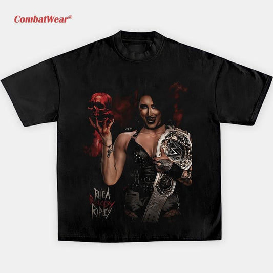 CombatWear WWE Inspired RHEA BLOODY RIPLEY TEE Short Sleeve Wrestling Graphic Tee 2025 Wrestler Shirt Sports Shirt Vintage Wrestling Shirt Wrestling Fan Gift 100% Cotton Unisex Ultra Comfortable