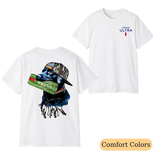 Comfore Color or Gildan - Michelob Ultra Infusions Dog T-Shirt - Funny 2-Sided Hunting Beer Graphic Tee, Camo Southern Streetwear, Casual Summer Menswear & Womenswear Top