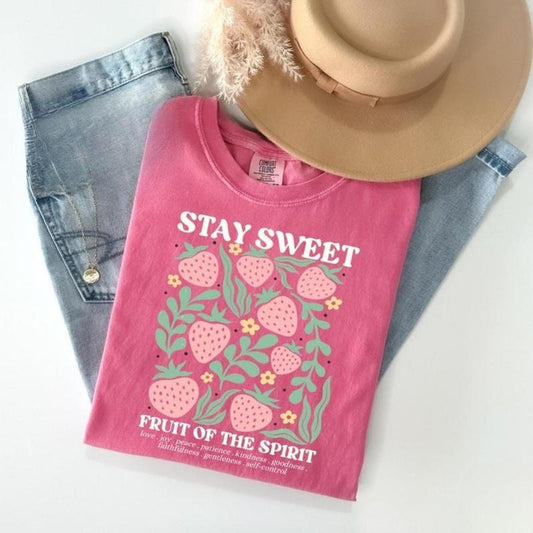 Comfort Color Boho Christian Strawberry T-shirt, Fruits Of The Spirit Bible Verse Tees Retro, Jesus Apparel Cottagecore Top Floral