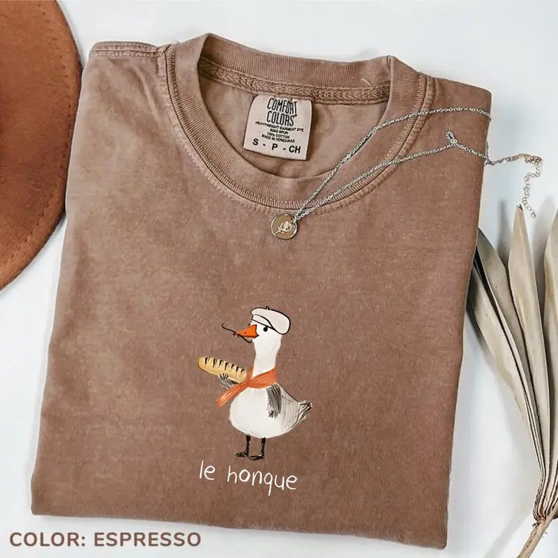 Comfort Color French Goose T-shirt, Le Honque Funny Shirt, Silly France Trip Vacation Present For Animal Duck Bird Geese Meme Lover