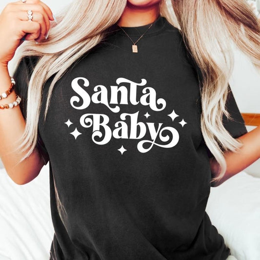 Comfort Color Santa Baby Women's Graphic Cotton T-Shirt for Casual Wear - Top, Womenswear