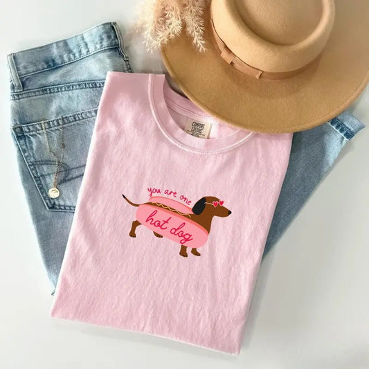 Comfort Color Women's Hot Dog Graphic Print Round Neck Tee, Fashion Casual Short Sleeve T-shirt For Daily Wear, Ladies Clothes for Summer Cotton Top