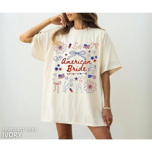 Comfort Colors 4th of July Bachelorette Party Shirts, American Bride, Coquette Bow Independence Day Shirt, Patriotic Bride, July Fourth Bach