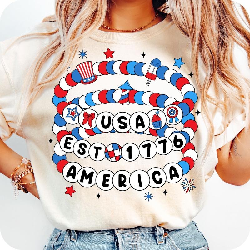Comfort Colors America Friendship Bracelet T-Shirt, Preppy 4th of July USA TShirt, Girly 4th of July Shirt, 1776 T-Shirt,  America T-Shirt