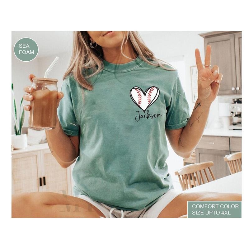 Comfort Colors Baseball Mom Shirt, Custom Baseball Pocket Shirt, Baseball Gift, Baseball Heart Shirt, Sports Mom tee, Baseball Fan Tshirt