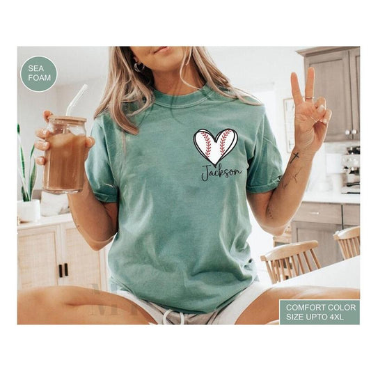 Comfort Colors Baseball Mom Shirt, Custom Baseball Pocket Shirt, Baseball Gift, Baseball Heart Shirt, Sports Mom tee, Baseball Fan Tshirt
