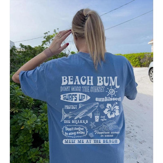 Comfort Colors Beach Bum Tee Preppy Shirt Y2k Wearing  Coconut girl Tee Shark Lover gift Woman's clothing Ocean Surf Shirt