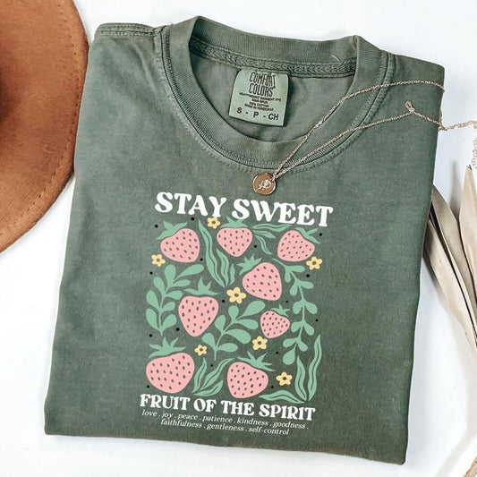 Comfort Colors Boho Christian Strawberry Shirt - Fruits of the Spirit Bible Verse Shirt - Retro Jesus Apparel Cottagecore Shirt, Unisex T-Shirt