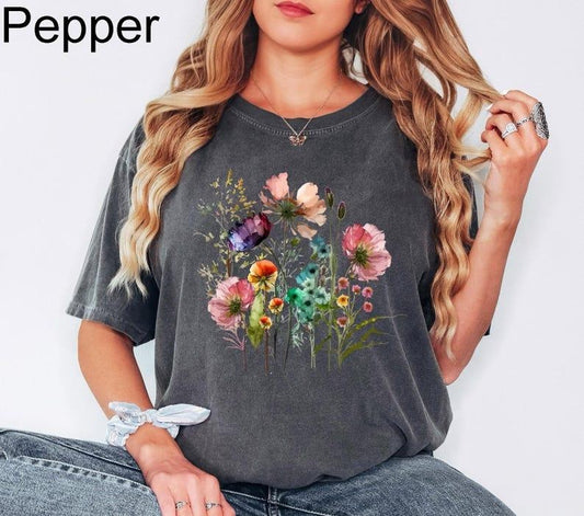 Comfort Colors Boho Cottagecore Tshirt, Wildflowers T shirt, Vintage Pressed Flowers Shirt, Botanical Floral Tee, Gift for Gardener, Floral