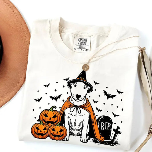 Comfort Colors Bull Terrier Halloween Shirt | Spooky Terrier Dog T-Shirt | Pumpkin Bull Terrier Tee | Dog Lover Gift | Comfort Colors Halloween Dog Shirt