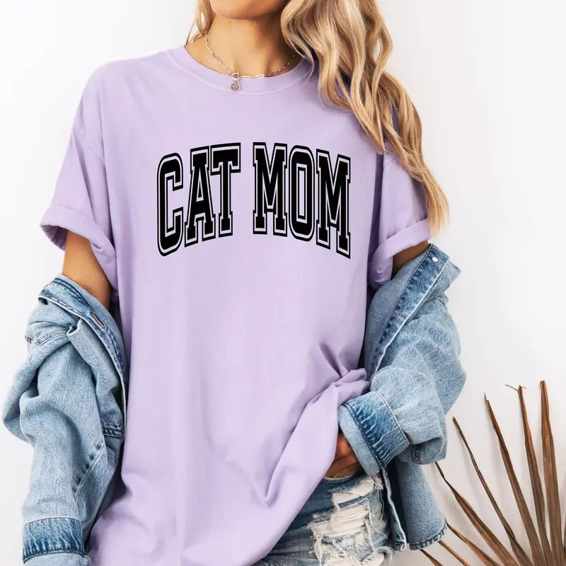 Comfort Colors Cat Mom Custom Colors Tee Shirt for Women - Top, Womenswear
