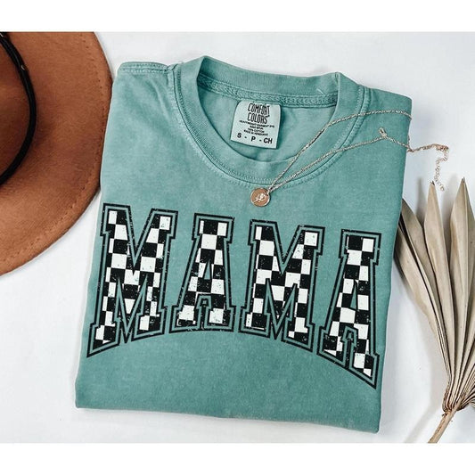 Comfort Colors Checkered Mama Shirt Gift for Mom, Retro Mom Tee, Mother's Day Gift, Vintage Checkered Mama Tshirt, Varsity Mom Sweatshirt