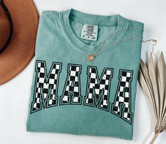 Comfort Colors Checkered Mama Shirt Gift for Mom, Retro Mom Tee, Mother's Day Gift, Vintage Checkered Mama Tshirt, Varsity Mom T-shirt Tops Fashion