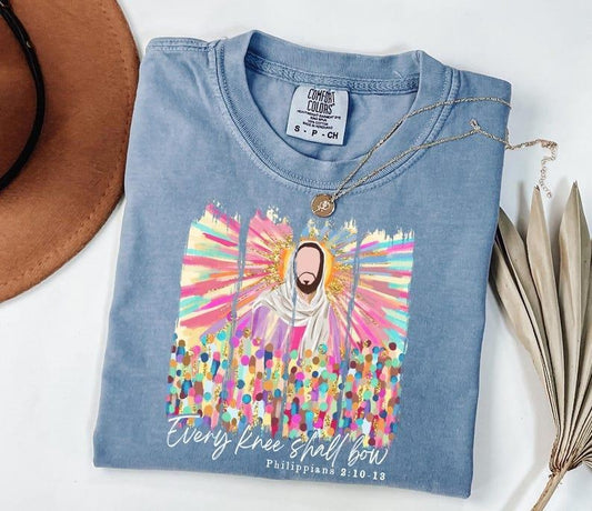 Comfort Colors Christian Shirt , Philippians 2:10-11 Every Knee Shall Bow Christian Gift Crewneck  T-shirt  Vintage Top Casual