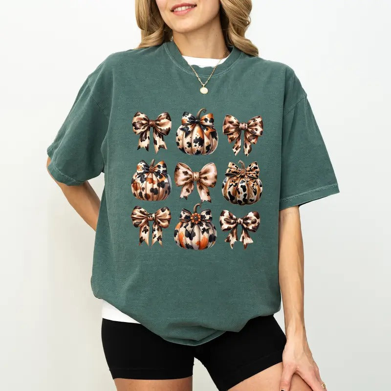 Comfort Colors Coquette Cowhide Fall Shirt, Coquette Fall Vibes Graphic Printed Tee, Coquette Cowhide Pumpkins Unhinged Shirt, Coquette Cowhide Bows Shirt, Cowhide Autumn T-shirt, Cowhide Lovers Shirt, Womenswear, Cotton Fabric Relaxed Fit Chic Style